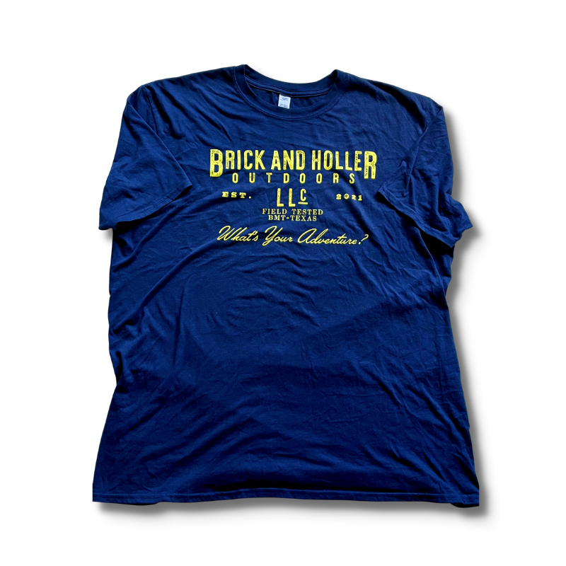 Brick and Holler Outdoors t-shirt with graphics.
